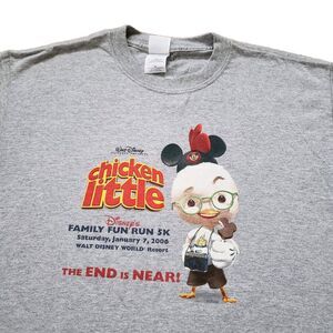 Vintage Y2K Chicken Little Disney Run Size Medium Mens Gray Double Side T-Shirt